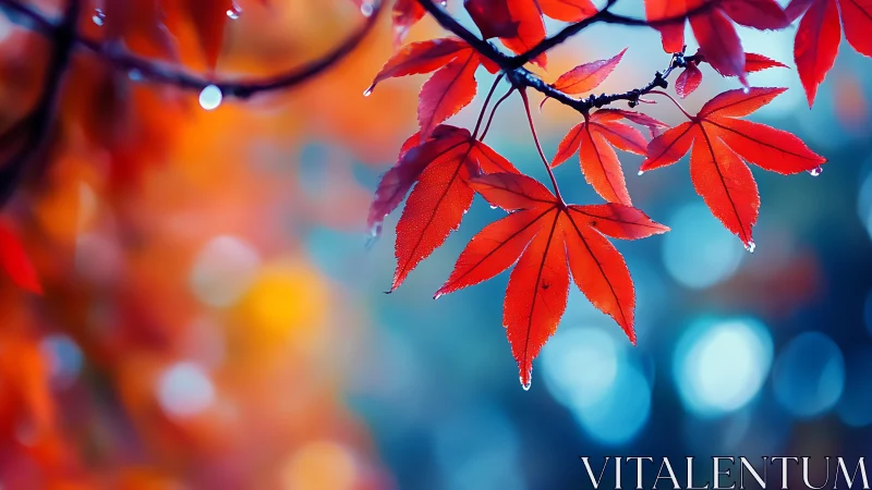 Backlit maple leaves display vivid autumn chromatic contrast