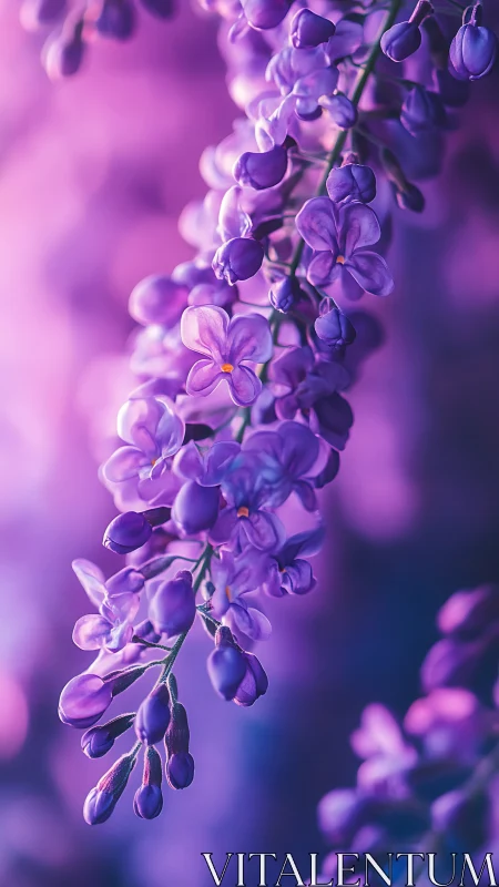 Soft lilac blossoms drifting through a dreamy violet glow.