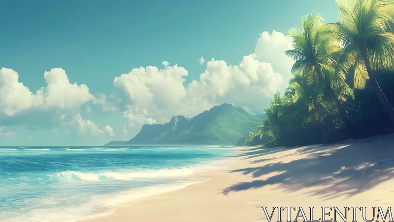 Tropical Paradise: Golden Sands Meet Turquoise Waters and Mountains