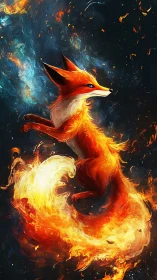 Elemental vulpine spirit in swirling fire and nebular smoke