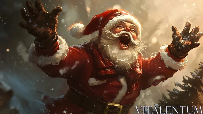 Dynamic Santa portrait captures exuberant motion in snowfall