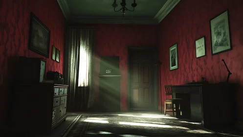 Cinematic red study with volumetric light and vintage d&eacute;cor