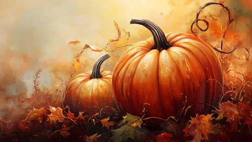 Autumn pumpkins rendered with high saturation and dynamic brushwork