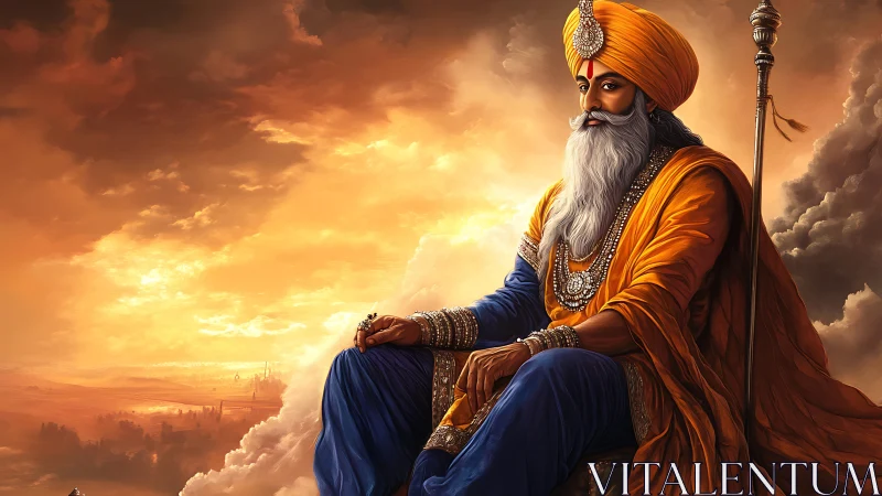 Sunset-draped Sikh monarch rests above a smoldering horizon