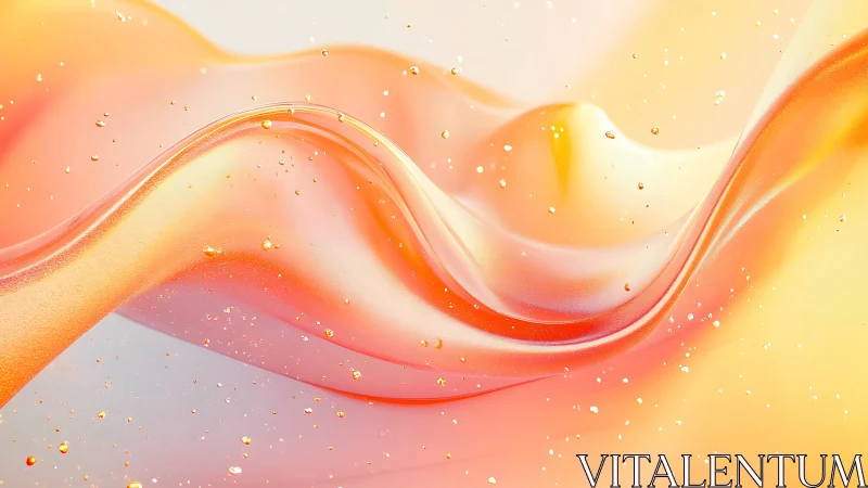 Iridescent peach fluid waves flow in a luminous abstract space