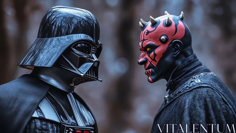 Two armored rivals lock gazes in a frosted forest silence