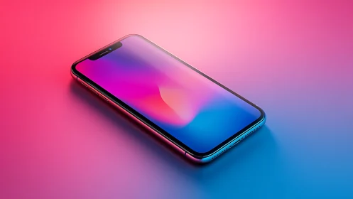 Smartphone on gradient surface with notch display.
