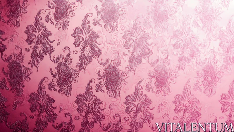 Pink damask wallpaper shows ornate floral pattern gradient