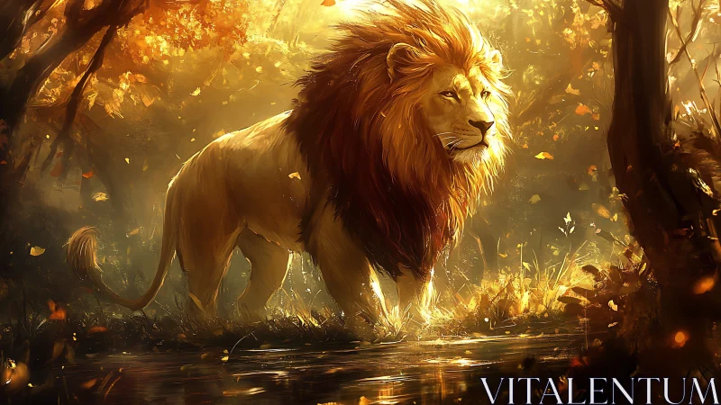 Sunlit monarch strolls through a molten autumn forest dream