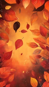 Autumn foliage pattern with falling leaves on orange background.