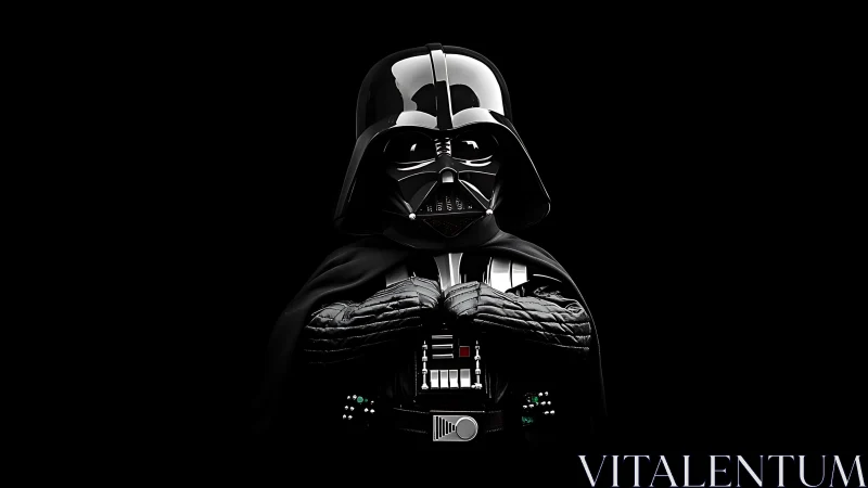 High-contrast black-armored figure rendered in cinematic 3D lighting