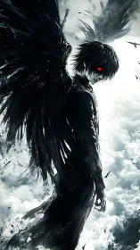 Shadow-winged guardian drifting through stormlit skies.