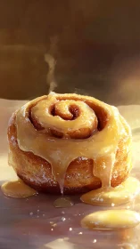 Golden caramel cinnamon swirl basking in morning glow.