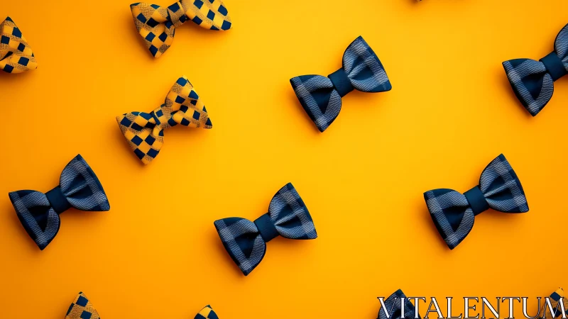 Navy and Gold Bow Ties on Vibrant Yellow Background.