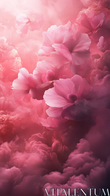 Pink Flowers Dissolve Into Vapor Clouds.