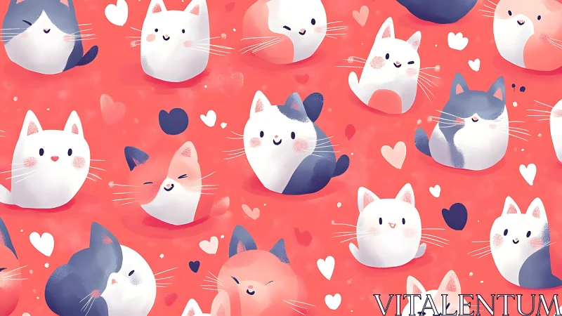 Whimsical Kitty Realm: Cushioned Cats Floating Among Hearts.