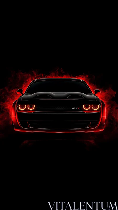 Night-stalking muscle car crowned in neon red fireglow.