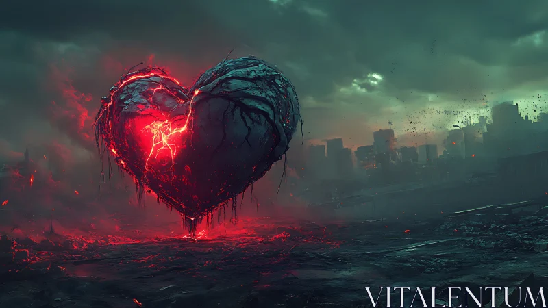 Molten heartache pulses across dystopian skies with burning intensity.