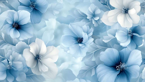 Layered Blue and White Flowers with Gradient Depth of Field