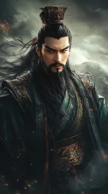 Storm-born warlord holds his ground in ember-tinted mist