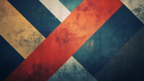 Diagonal geometric color bands on weathered surface.