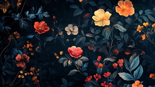 Midnight Garden: Luminous Flowers Against Deep Teal Background