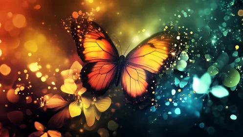Glowing butterfly drifts through a dreamy burst of color.