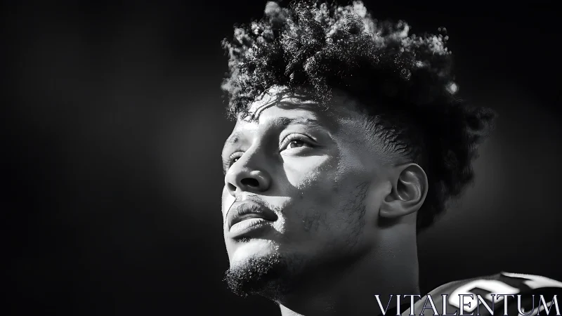 Monochrome athletic portrait with dramatic sidelight profile.