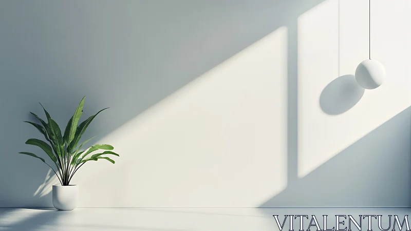 Minimalist plant interior with soft geometric daylight shadows.