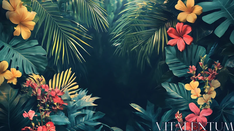 Tropical Garden Frame with Vibrant Blooms.