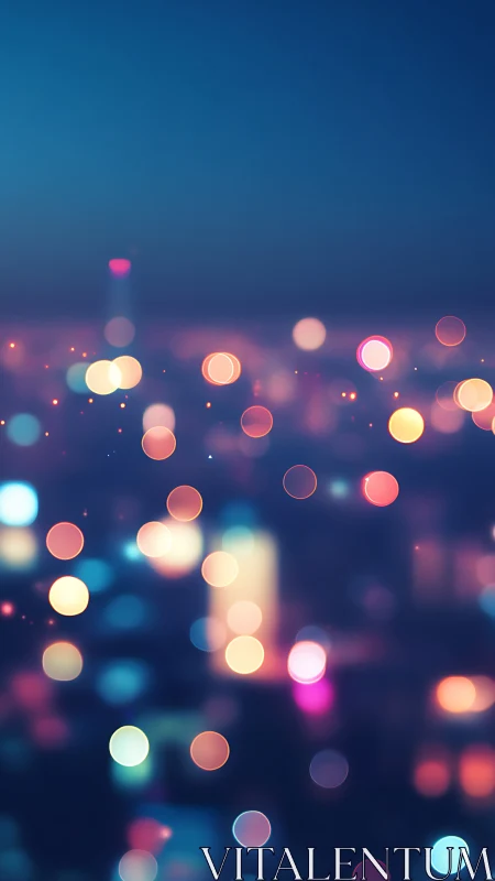 Defocused neon city lights with vertical bokeh gradient glow.