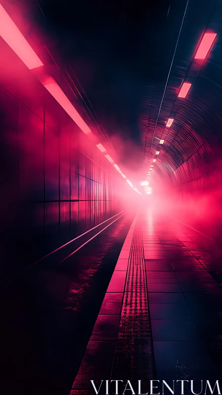 Neon-lit subway tunnel recedes into a saturated magenta haze