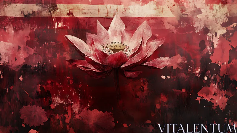 Central lotus bloom rendered against abstract crimson field