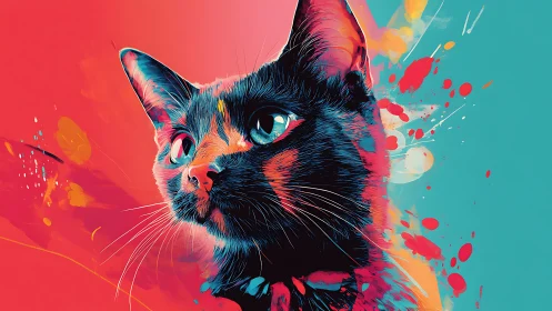 Abstract Cat Portrait with Vibrant Neon Colors
