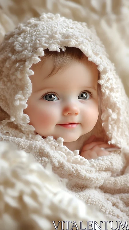 Soft-Focus Infant Portrait: Ethereal Textile Envelopment Study.