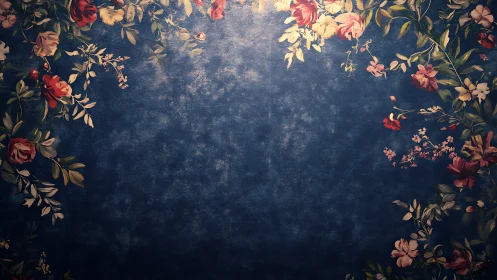 Bloom-framed midnight blue wall beckons quiet stories.