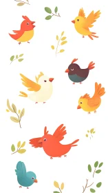 Colorful Birds and Botanical Elements Illustration