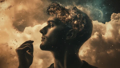 Cosmic double-exposure portrait maps stellar clouds onto human mind