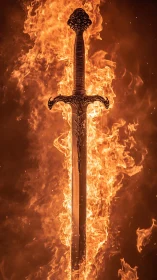 Medieval Blade Engulfed in Raging Flames.