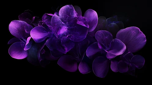 Purple Flowers Against Black Background