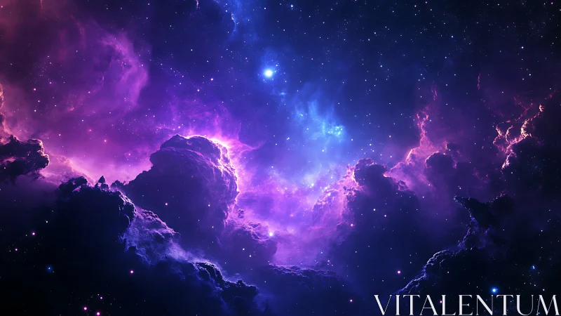 Deep space nebula cloudscape in violet and blue spectrum.