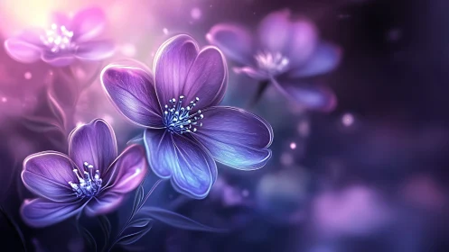 Luminescent Purple Flowers Glow with Ethereal Light