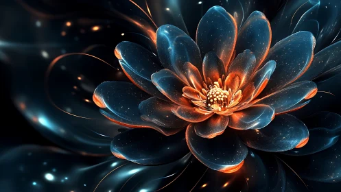 Digital macro view of luminous abstract flower structure.