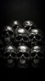 Luminous skull pyramid resting in soft midnight shadow.