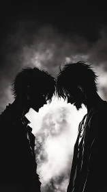 Midnight rivals share a stormlit silence between heartbeats.