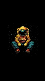 Lonely seated astronaut floating against deep star field.