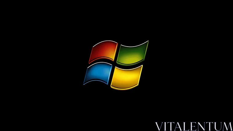 Windows-style four color logo floats on solid black background