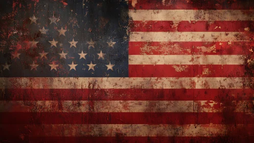 Weathered American flag fills frame with distressed texture