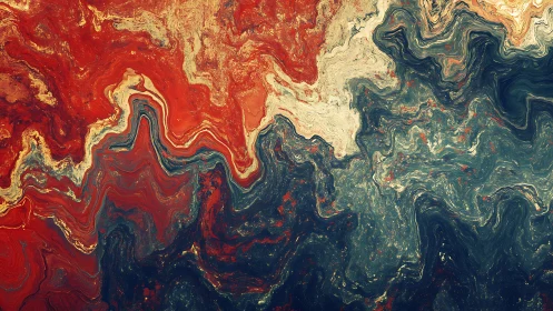 Molten horizons collide in crimson, cream, and midnight swirls.