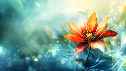 Orange Red Flower with Swirling Light Effects.